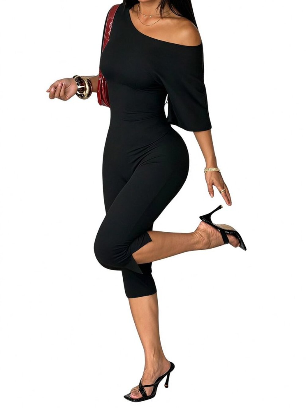 Women's Capri Jumpsuit Off Shoulder One Piece Summer Romper Catsuit